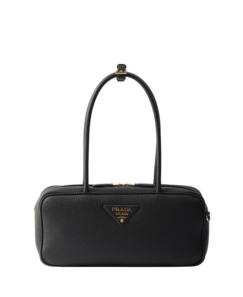 Prada Medium Leather Top-handle Bag In Black