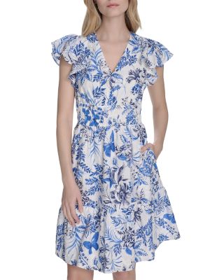 V Neck Flutter Sleeve Dress