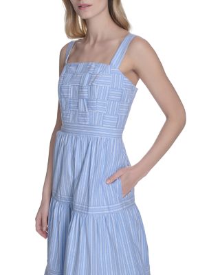 Square Neck Tiered Skirt Midi Dress