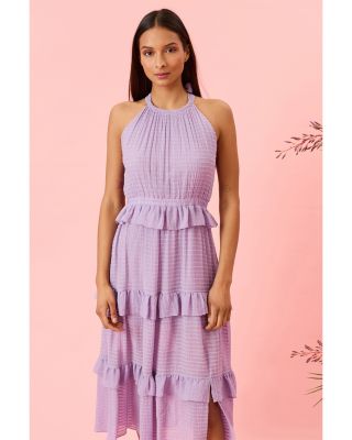 Ruffle Tiered Halter Neck Midi Dress
