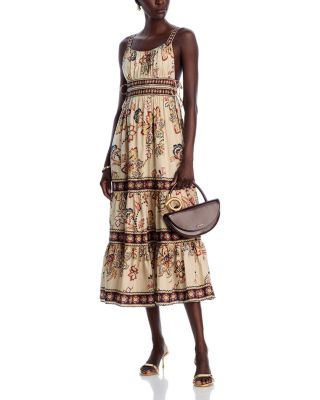 Aura Floral Sand Sleeveless Midi Dress