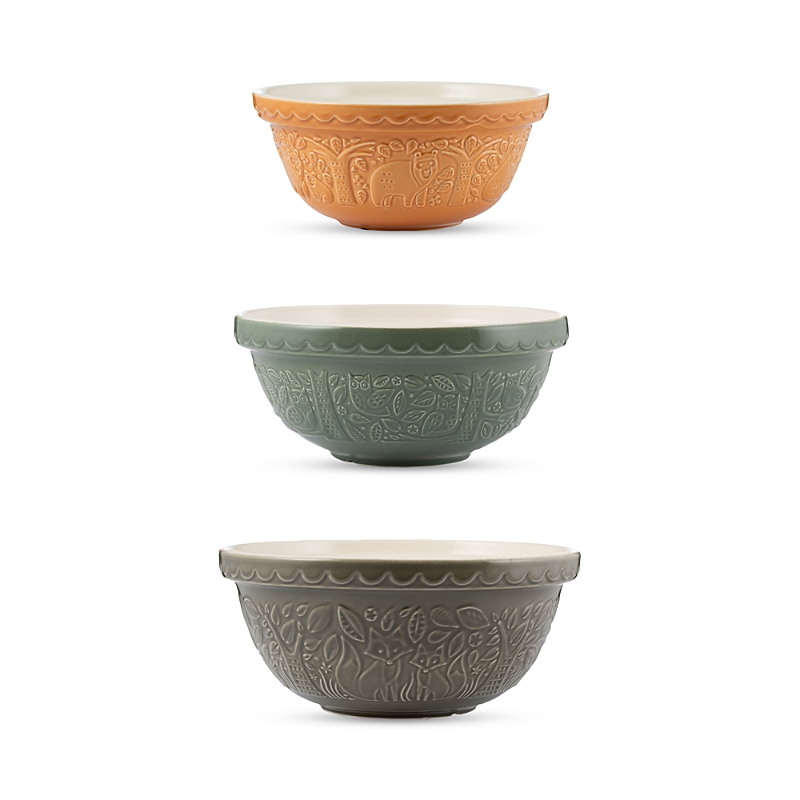 Mason Cash In The Forest Mixing Bowl, Set Of 3 In Ochre Green Gray