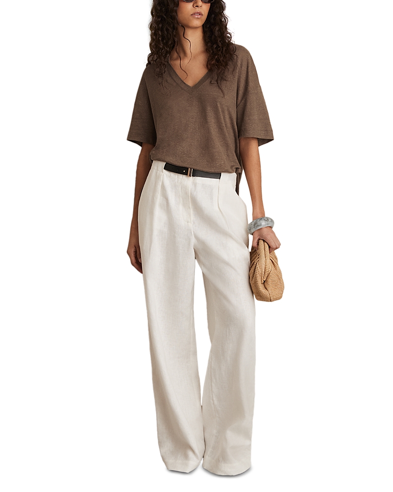 Reiss Brown Linen V-neck T-shirt