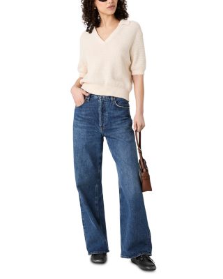 V Neck Collar Short Sleeve Sweater