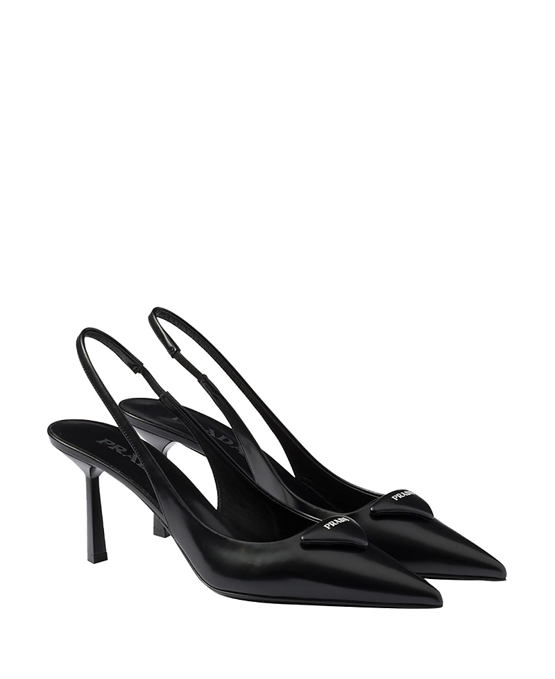 Prada Women Brushed Leather Slingback Pumps In Black