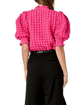 Women's Textured Mock Neck Short Sleeve Blouse