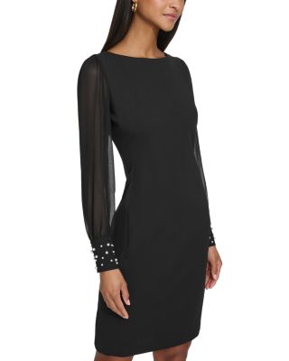Scuba Crepe Chiffon Sleeve Sheath Dress