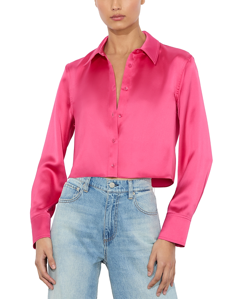 Alice And Olivia Leon Cropped Button Down In Raspberry
