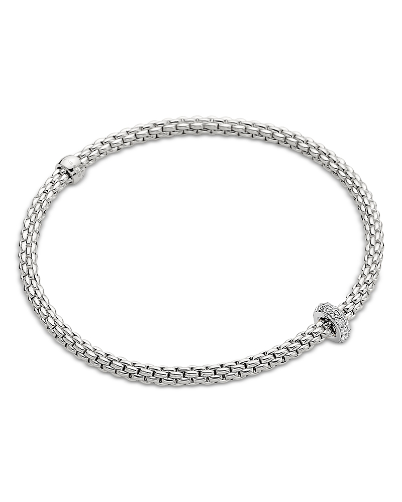 Fope 18k White Gold Eka Prima Diamond Rondelle Woven Link Flex Bracelet In Metallic