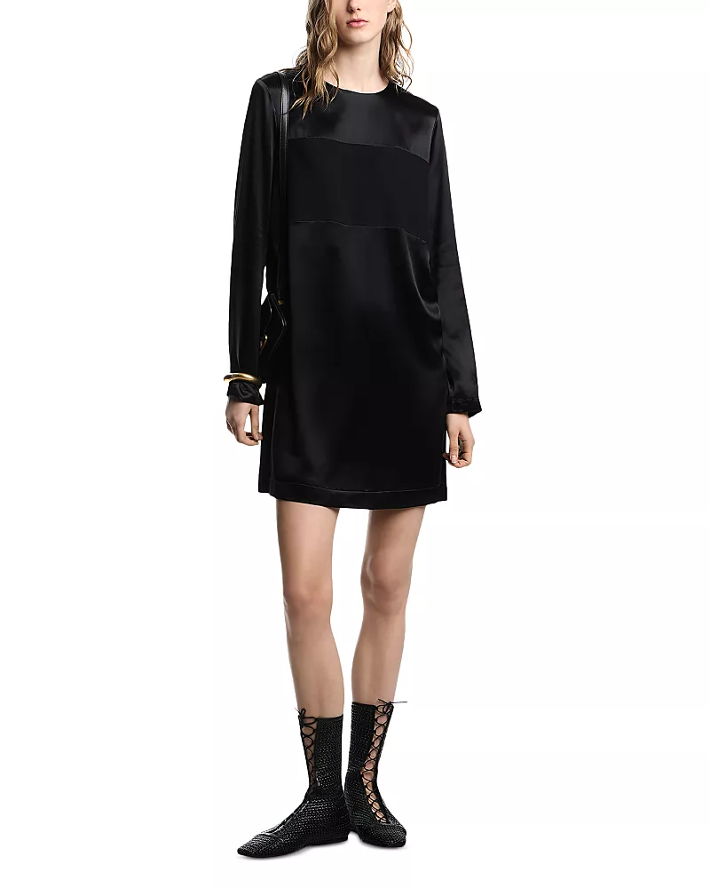 Emporio Armani Satin Long Sleeve Shift Dress