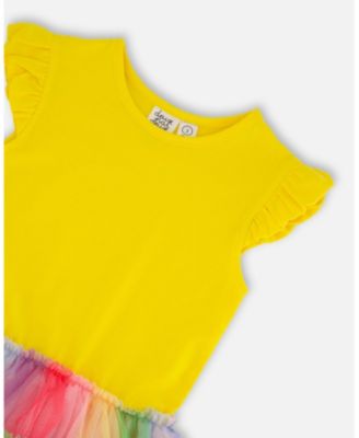  Girls' Short Sleeve Dress with Ruffle Tulle Skirt - Little Kid