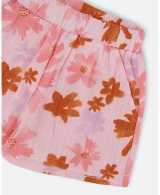 Girls' Printed Tank Top and Short Muslin Set with Frills - Little Kid