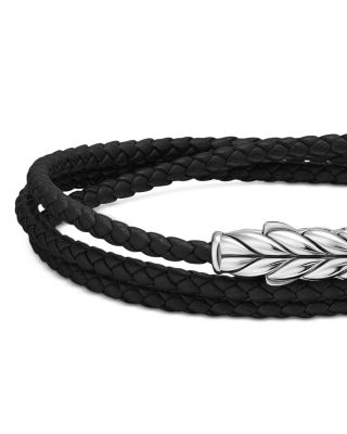 Chevron Triple Wrap Bracelet in Black Leather with Sterling Silver, 3mm
