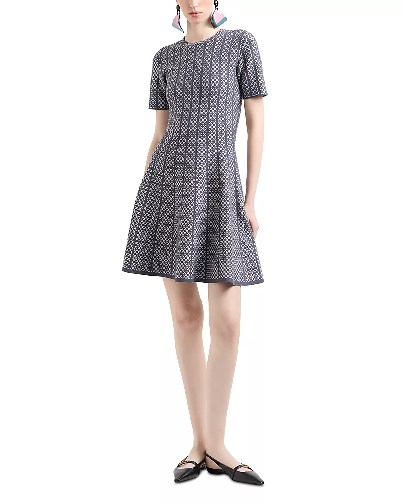 Emporio Armani Geo Pattern Jacquard Jersey Knit A Line Dress