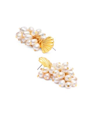 Seashell &amp; Imitation Pearl Cluster Earrings