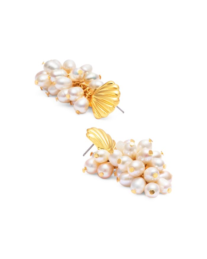 Seashell & Imitation Pearl Cluster Earrings