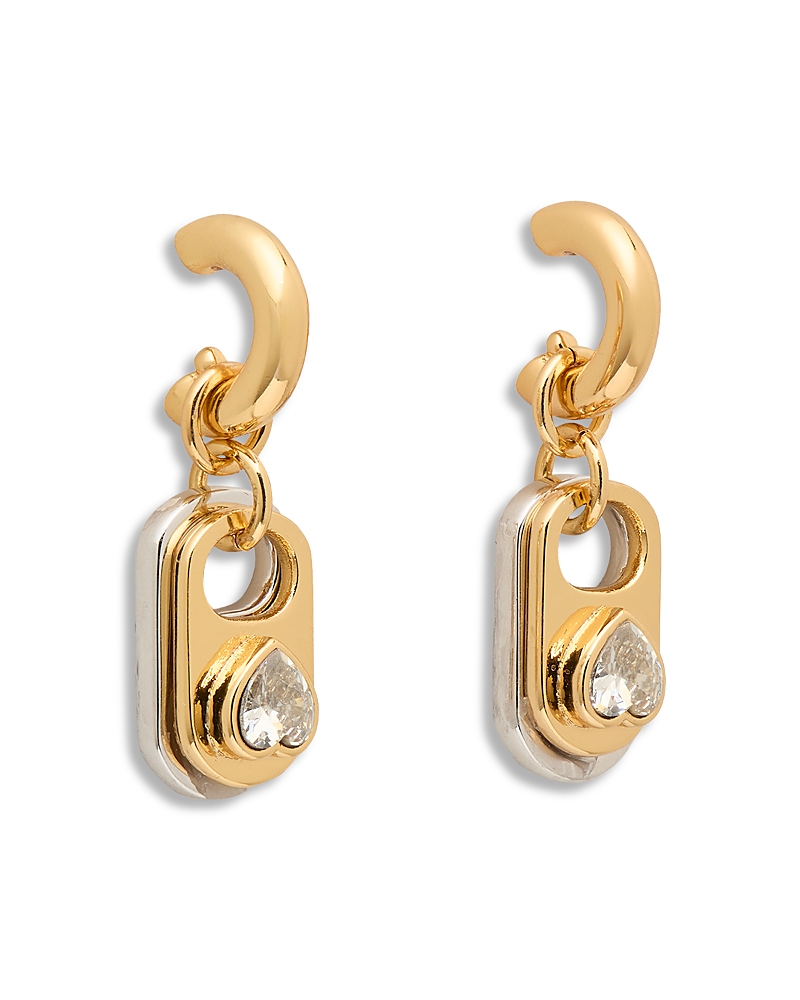 Kate Spade New York Snack Time Two Tone Crystal Heart Pull Tab Charm Huggie Hoop Earrings In Gold