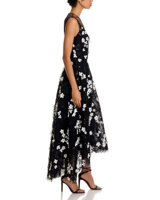 Tulle Beaded 3D Flower High Low Hem Gown