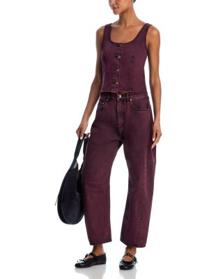 Charlie High Rise Ankle Barrel Leg Jeans in Burnt Burgundy