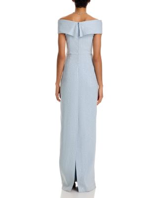 Metallic Jacquard Off-the-Shoulder Gown