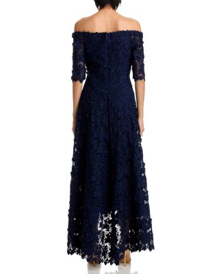 3D Flower Lace Off Shoulder High Low Gown
