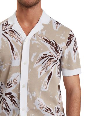 Kyes Short Sleeve Knitted Leaf Regular Fit Button Down Shirt