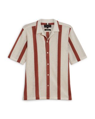 Niks Short Sleeve Striped Crochet Regular Fit Button Down Shirt