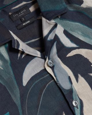 Rognski Tropical Floral Linen Short Sleeve Relaxed Fit Button Down Shirt