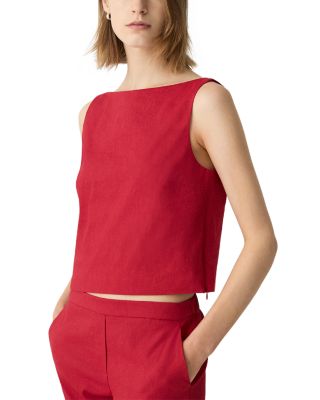 Bateau Neck Linen Cropped Top  