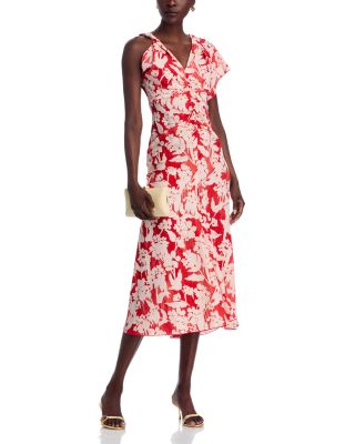 Asymmetric Ruched Detail Midi Dress