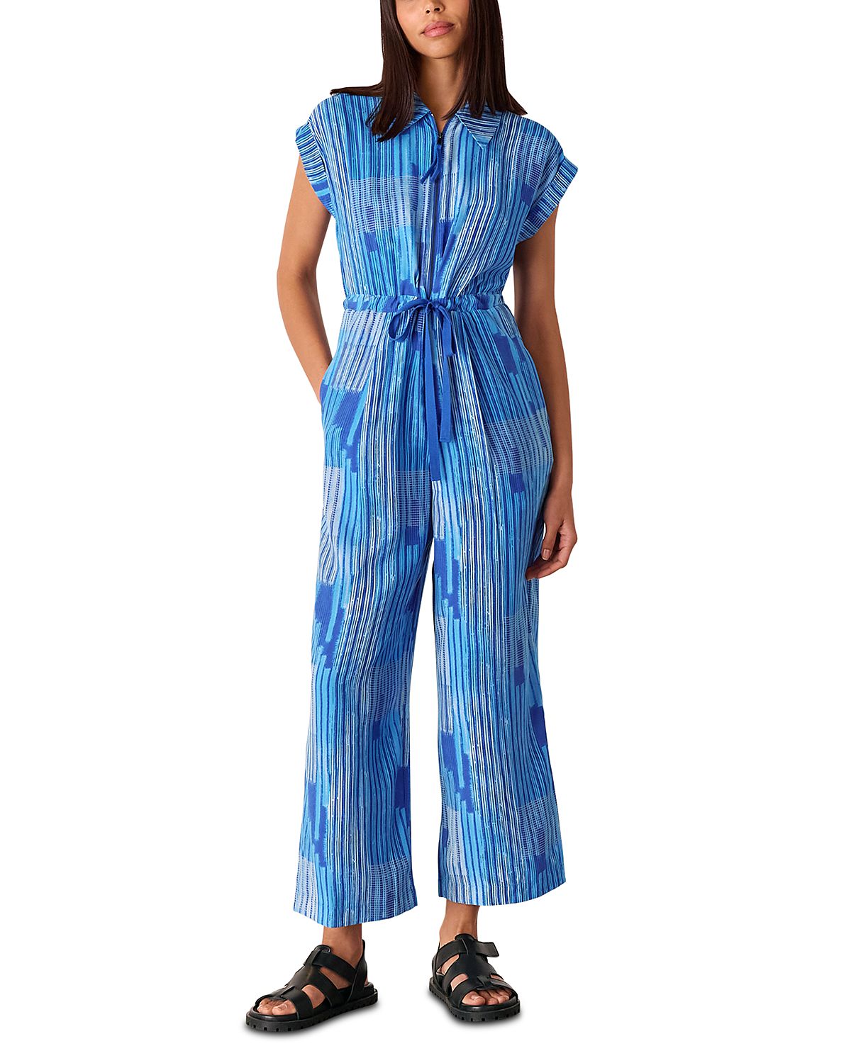 Whistles Stripe Print Zip Front Jumpsuit