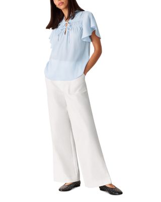 Flutter Sleeve Tie Front Blouse