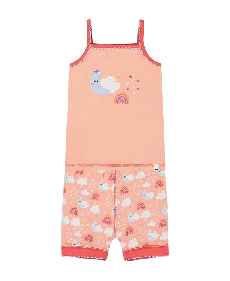 Deux Par Deux Little Girl's Organic Cotton Tank Top And Shorts Pajama Set Rainbow On Light Coral
