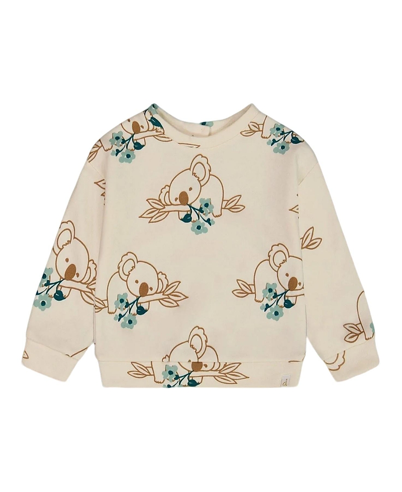 Deux Par Deux Girl's Printed French Terry Sweatshirt Off-white And Koala