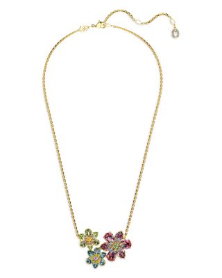 Idyllia Mixed Crystal Flower Trio Pendant Necklace, 16.5"-19.25"