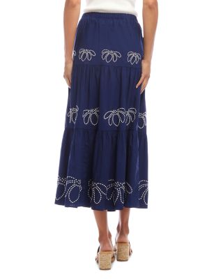 Embroidered Tiered Midi Skirt