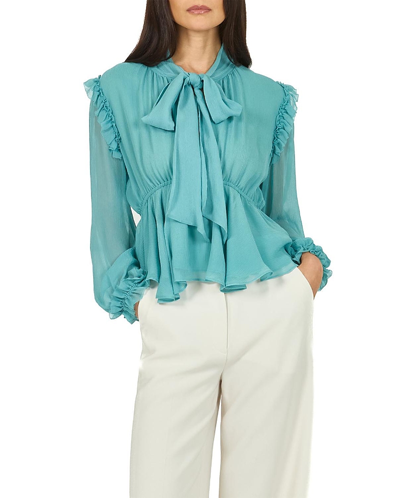 Secret Mission Camila Blouse In Cyan Green