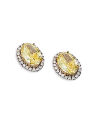 Certified Lab Grown Yellow & White Diamond Halo Earrings in 18K White Gold, 7.41 tcw