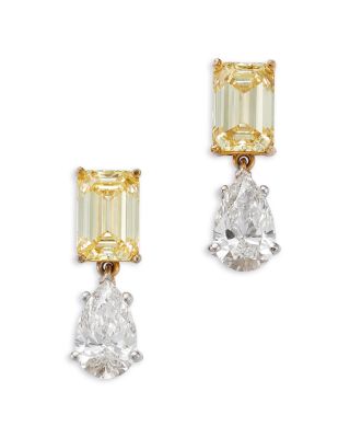 Certified Lab Grown Yellow & White Diamond Drop Earrings in 18K White & Yellow Gold, 9.20 tcw
