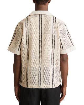 Striped Crochet Short Sleeve Camp Shirt