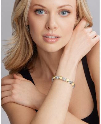 Sterling Silver & 18K Gold High Bar Diamond Bracelet, 7