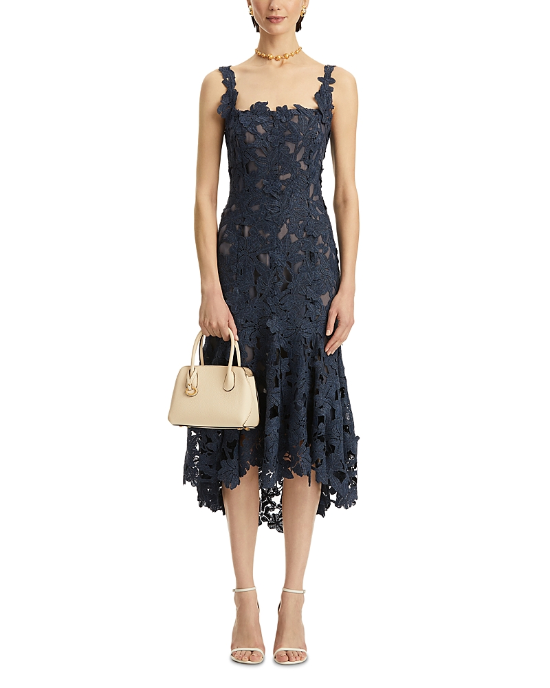 OSCAR DE LA RENTA OSCAR DE LA RENTA GUIPURE ASYMMETRICAL DAY DRESS