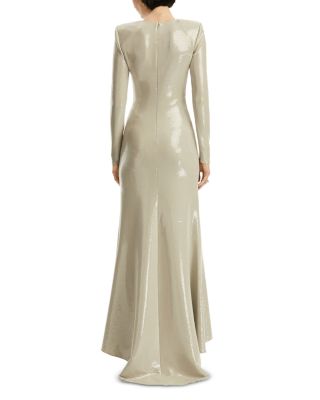 Long Sleeve Embroidered Cherry Blossom Sequin Jersey Gown