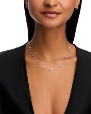 Diamond Bezel Station Necklace in 14K White Gold, 2.1 tcw