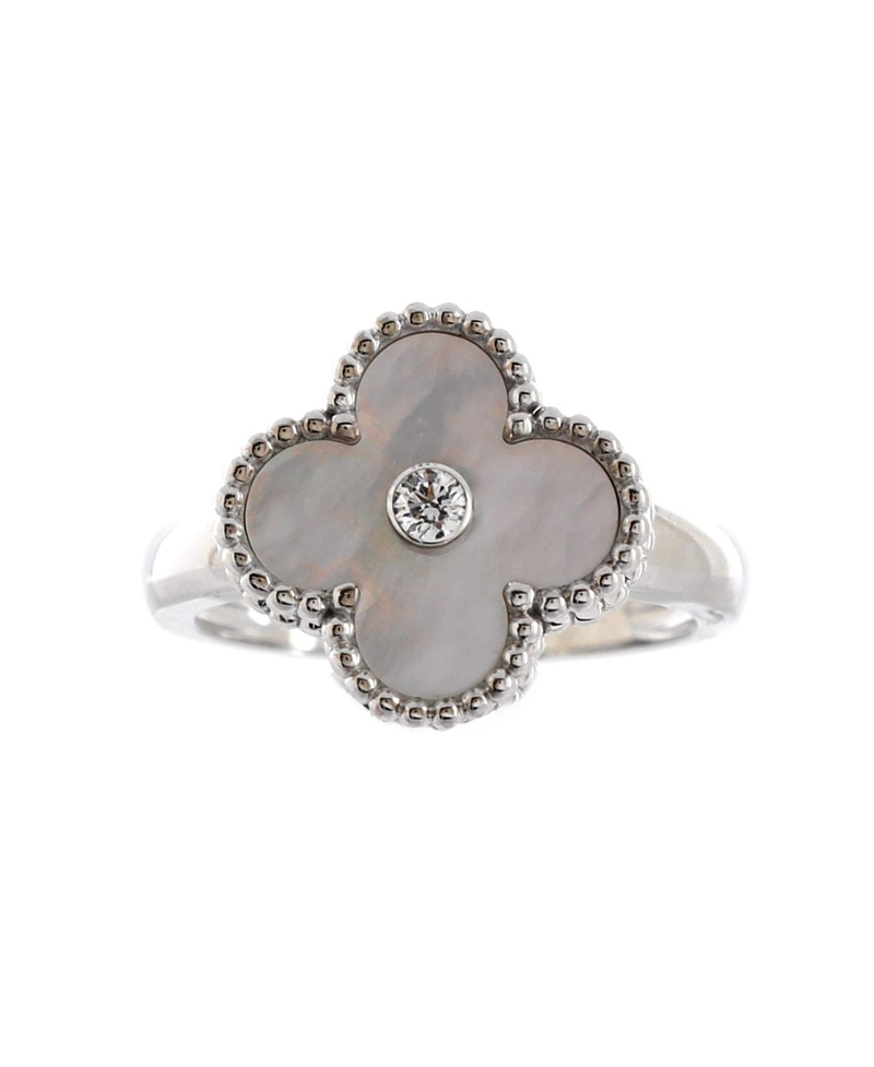Pre-owned Pre-owned Van Cleef & Arpels Van Cleef & Arpels Vintage Alhambra Ring 18k White Gold With Mother Of Pearl And Diamond