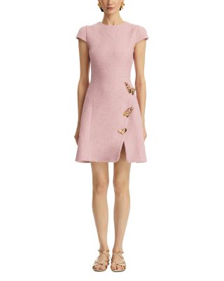 Cap Sleeve Butterfly Detail Split Skirt Tweed Dress  