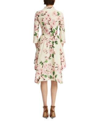 Long Sleeve Asymmetrical Hem Cherry Blossom Poplin Dress