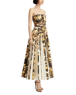 Strapless Pleated Butterfly Poplin Dress