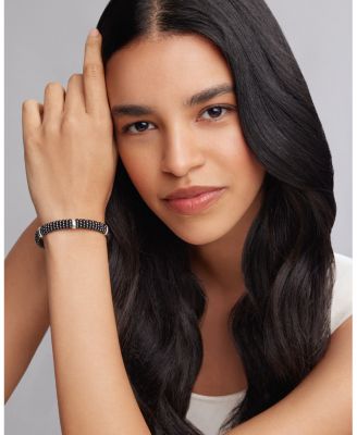 Black Caviar Ceramic and Sterling Silver Station Bracelet