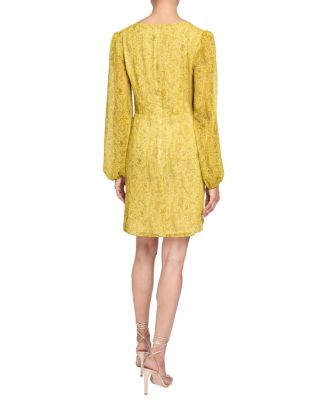 MALIA Long Sleeve Dress with Skirt Side Ruffle in Printed Georgette